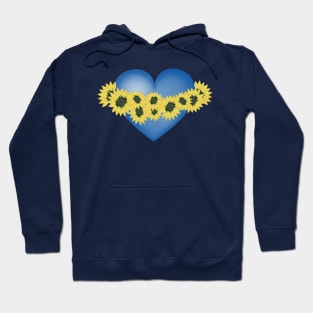 Sunflowers and heart. Love and flowers. Blue and yellow Hoodie